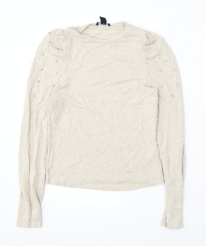 New Look Womens Beige Round Neck Viscose Pullover Jumper Size 10