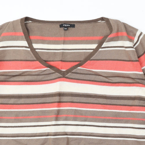 Papaya Womens Multicoloured V-Neck Striped Acrylic Pullover Jumper Size 20