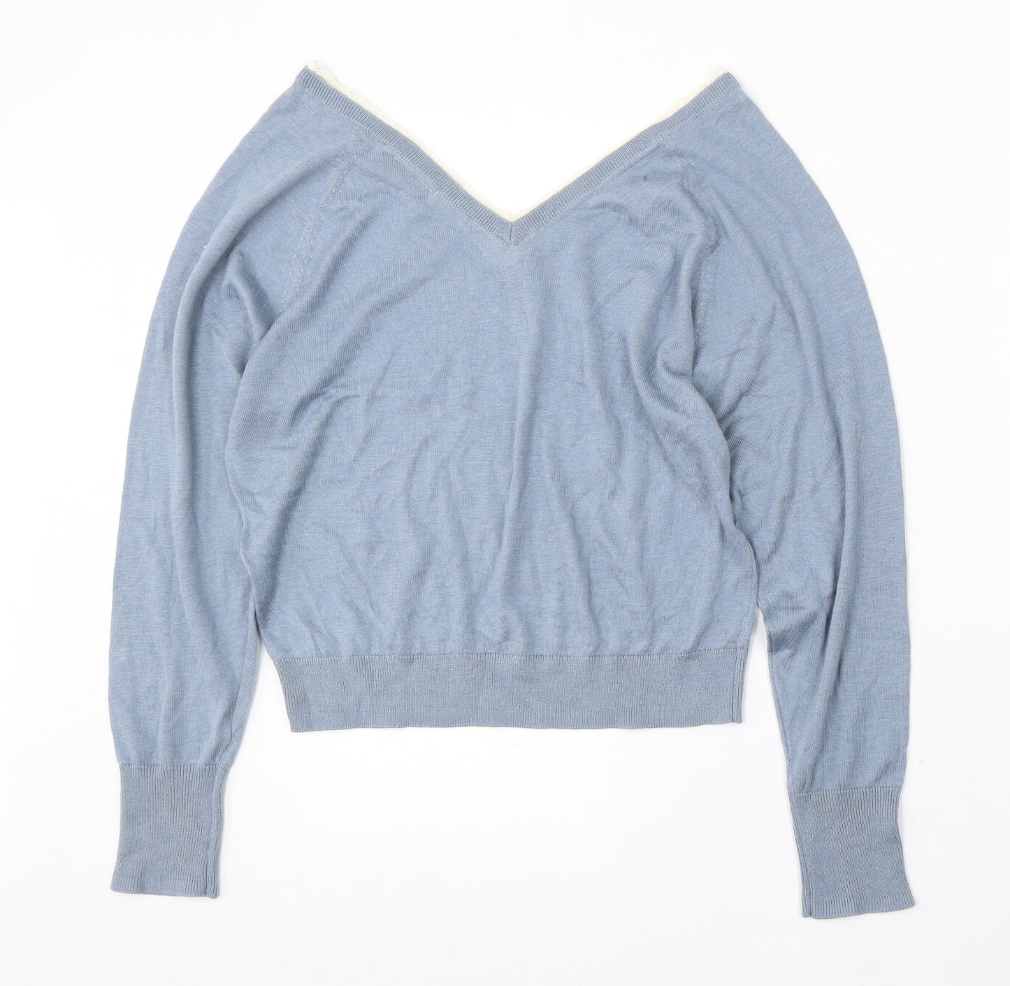 Zara Womens Blue V-Neck Polyester Pullover Jumper Size S