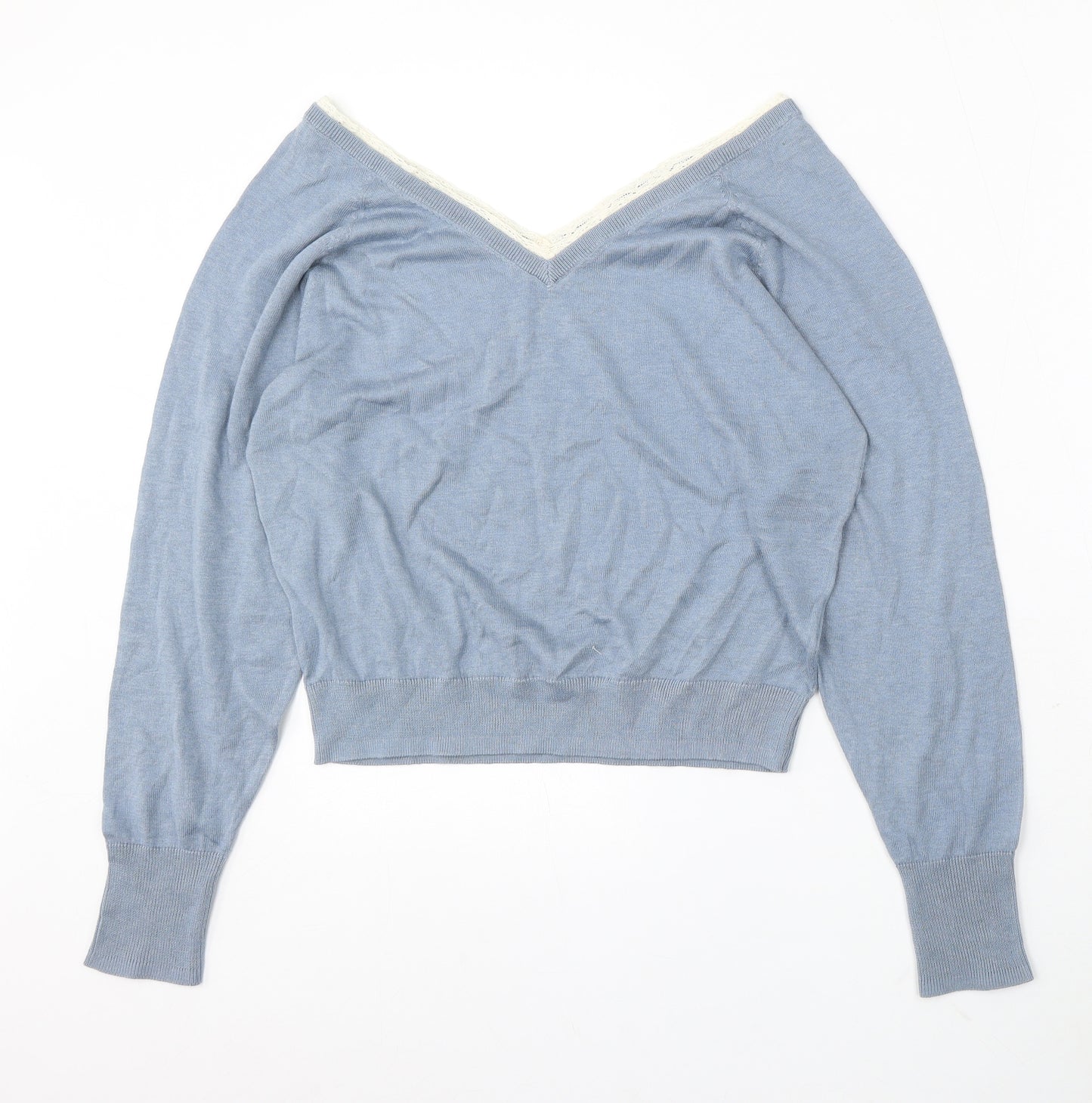 Zara Womens Blue V-Neck Polyester Pullover Jumper Size S