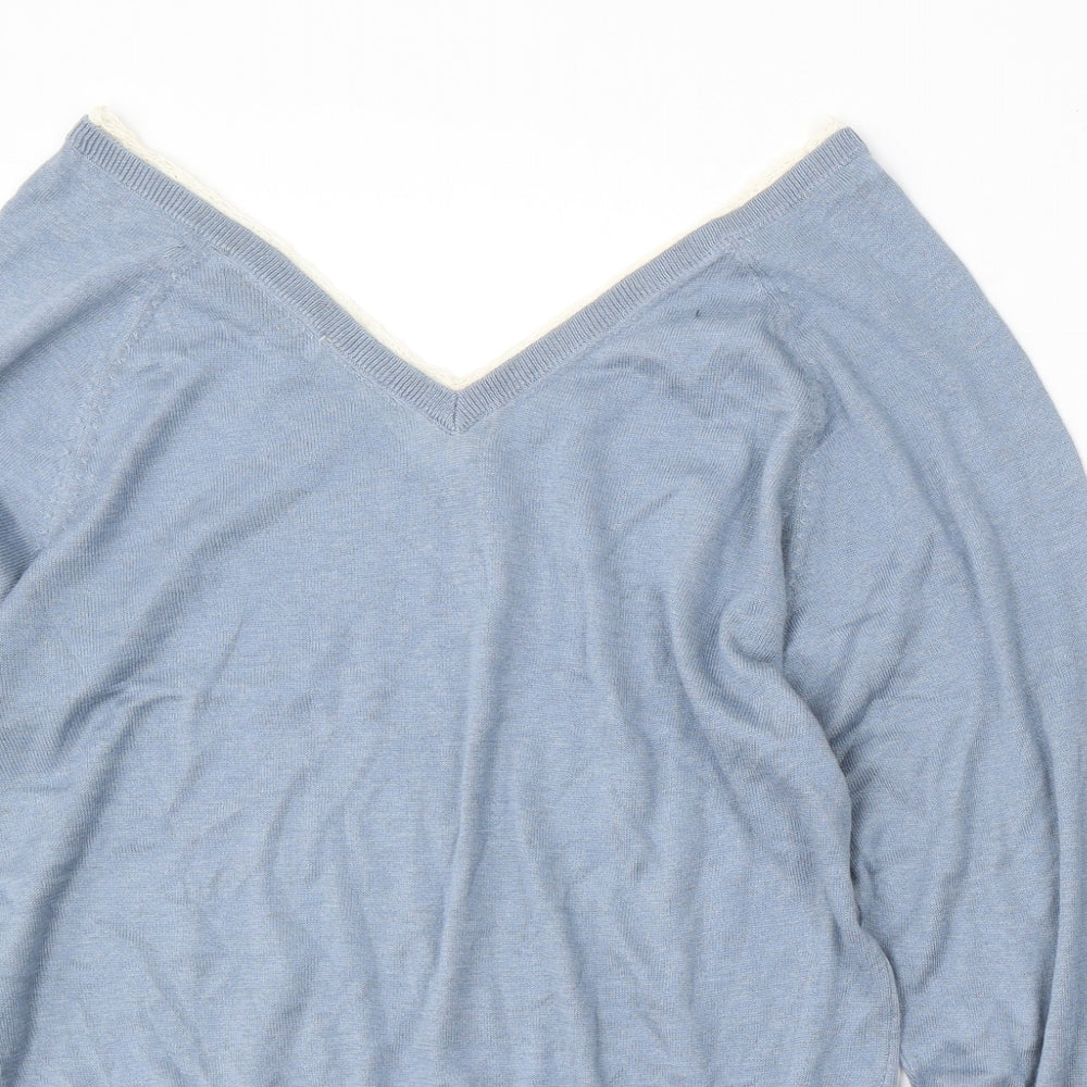Zara Womens Blue V-Neck Polyester Pullover Jumper Size S