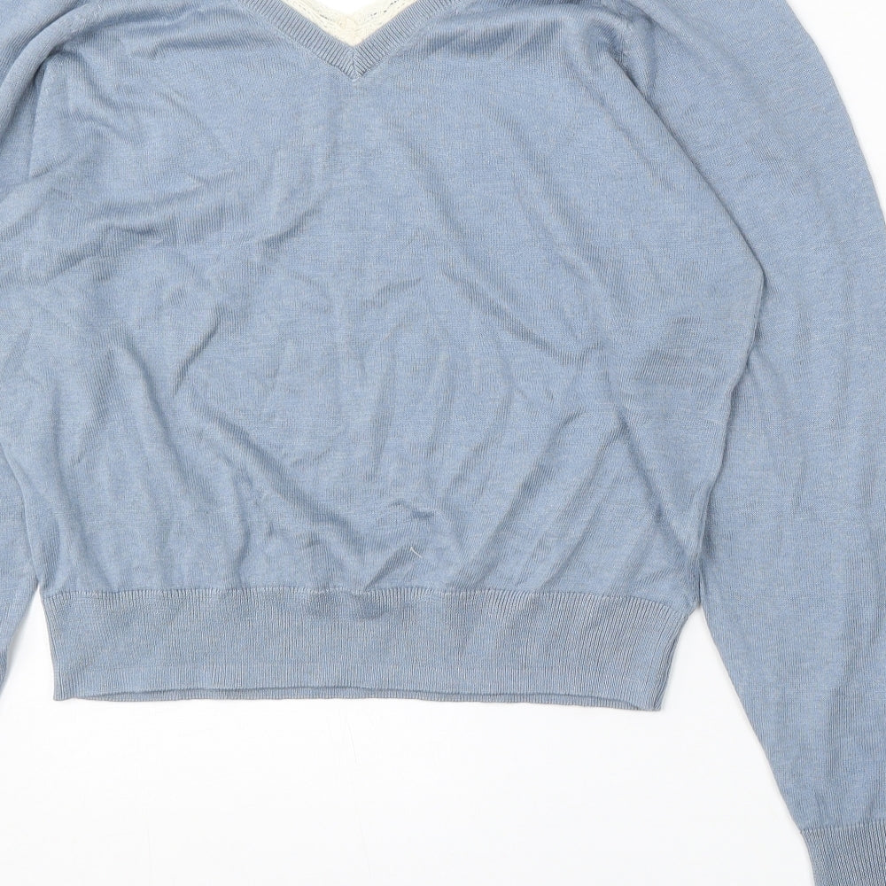 Zara Womens Blue V-Neck Polyester Pullover Jumper Size S