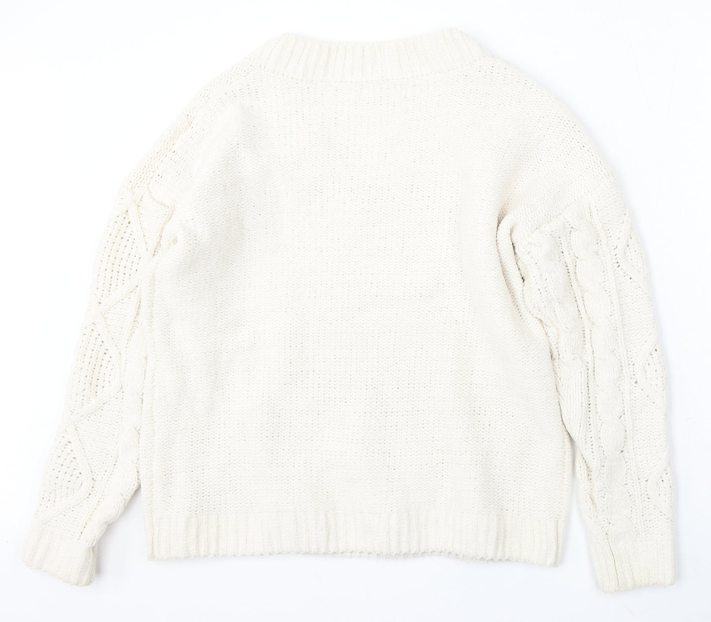 Primark Womens Ivory V-Neck Polyester Pullover Jumper Size 12