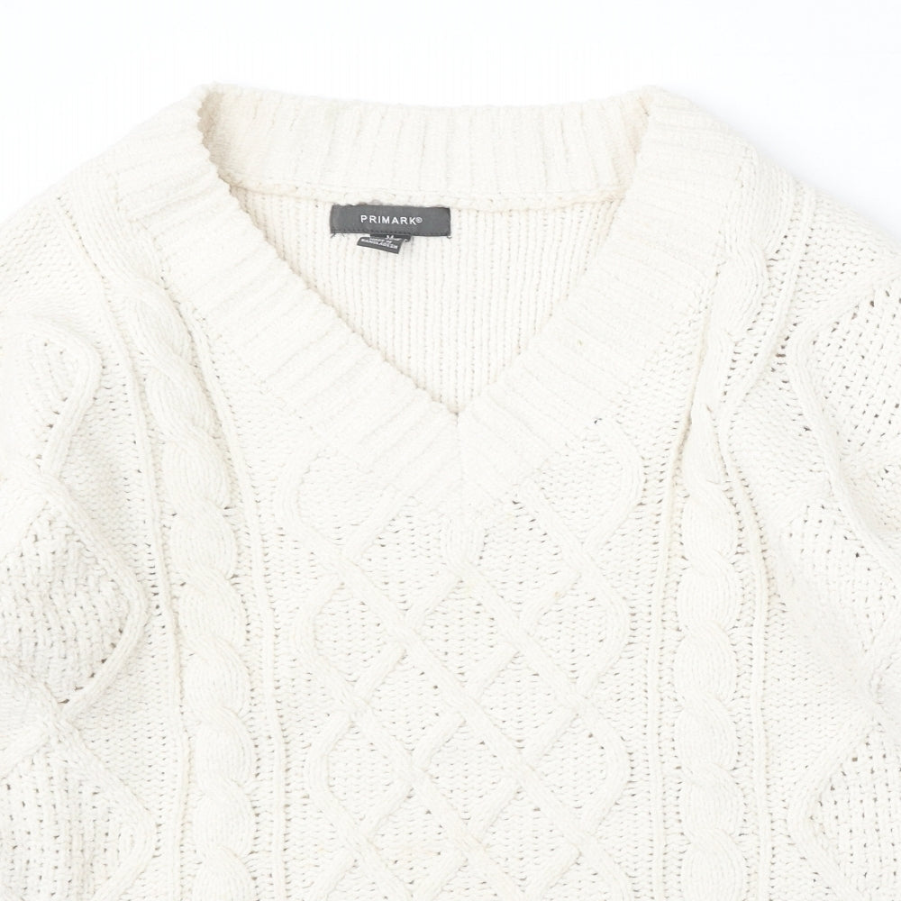 Primark Womens Ivory V-Neck Polyester Pullover Jumper Size 12