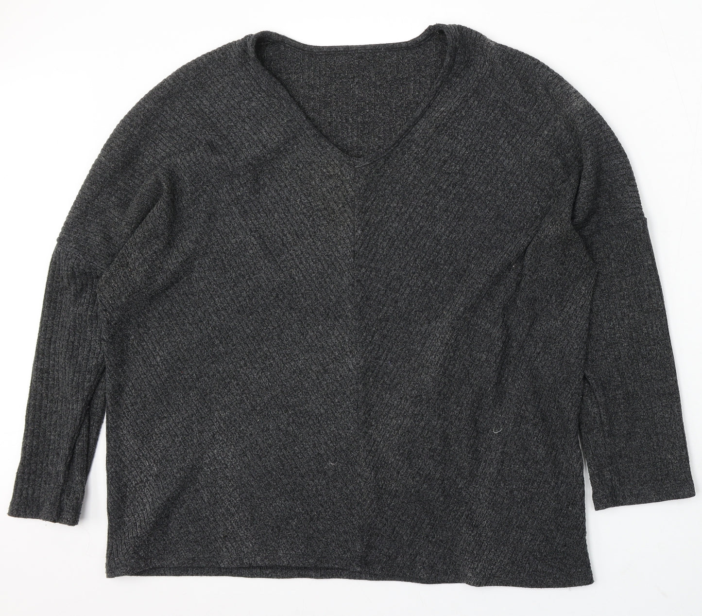 Nutmeg Womens Grey V-Neck Polyester Pullover Jumper Size 16