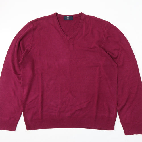 Marks and Spencer Mens Red V-Neck Acrylic Pullover Jumper Size L