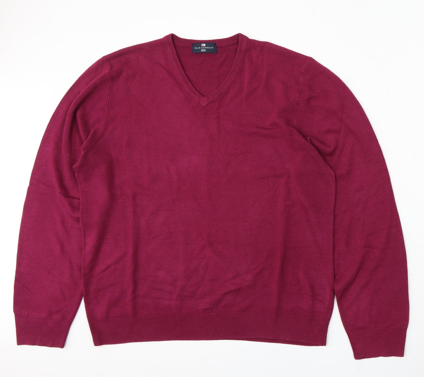 Marks and Spencer Mens Red V-Neck Acrylic Pullover Jumper Size L