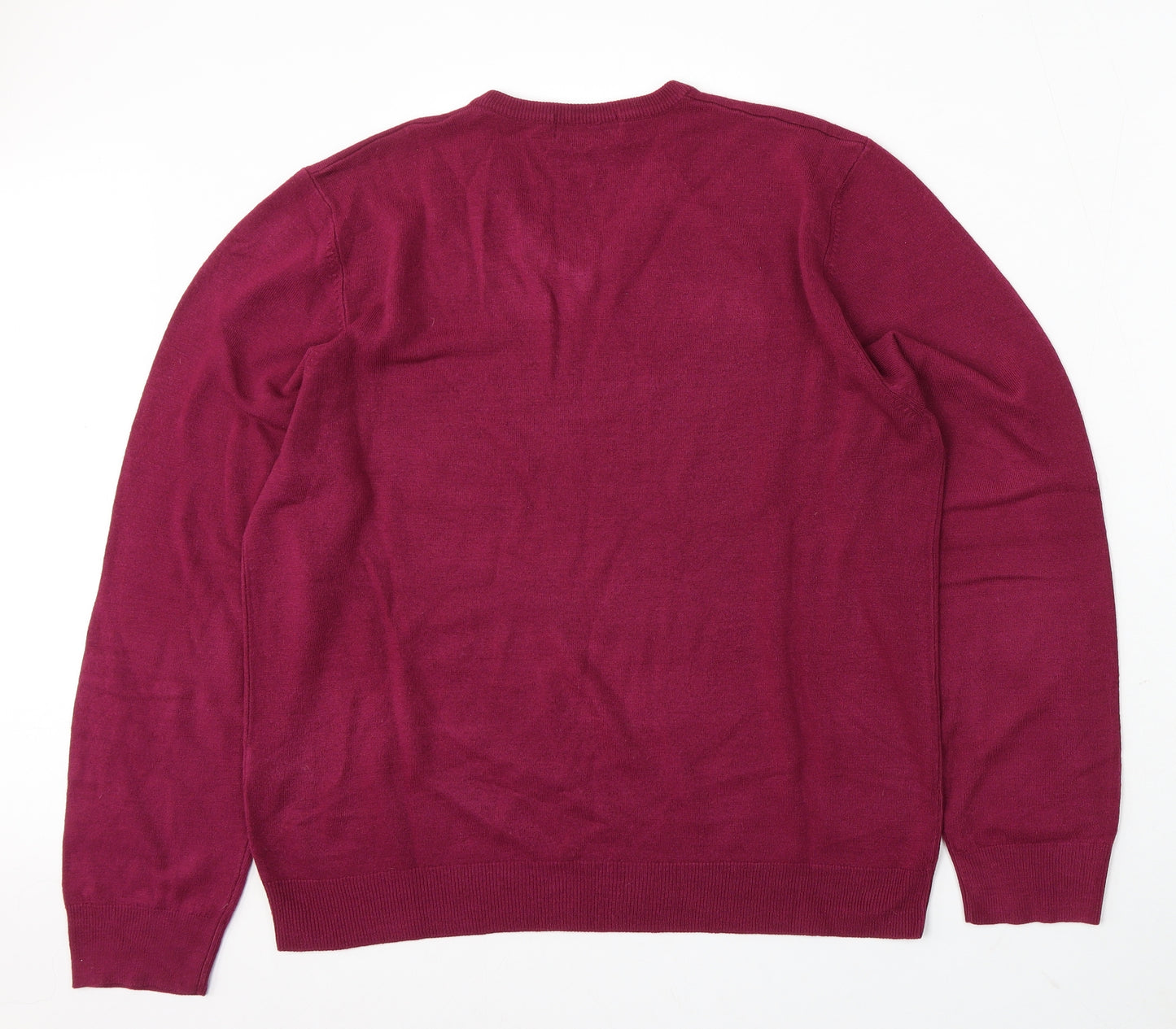 Marks and Spencer Mens Red V-Neck Acrylic Pullover Jumper Size L