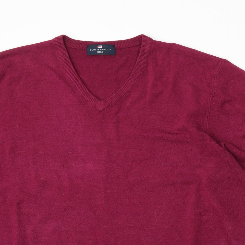 Marks and Spencer Mens Red V-Neck Acrylic Pullover Jumper Size L