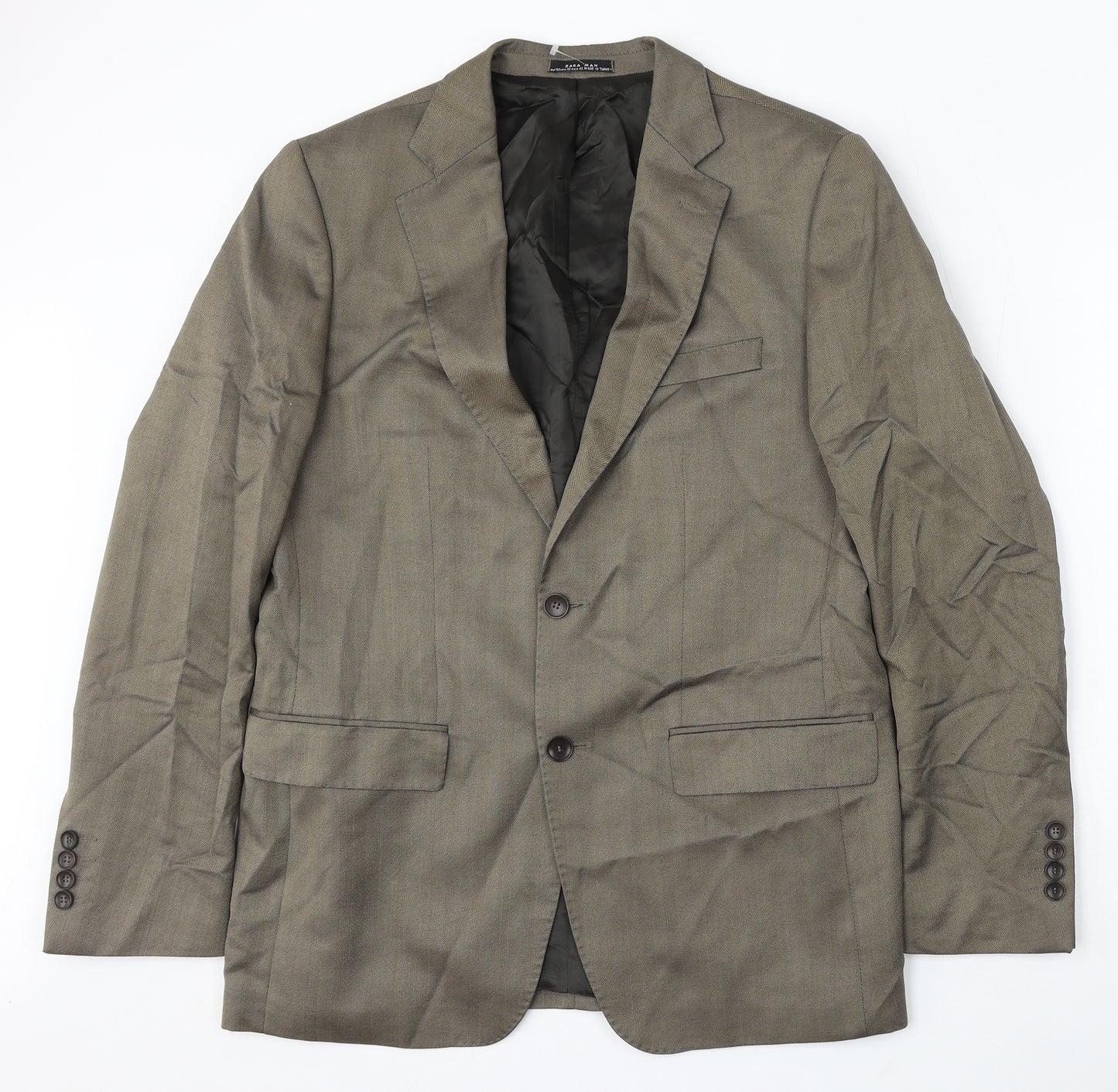 Zara Mens Green Polyester Jacket Suit Size 52