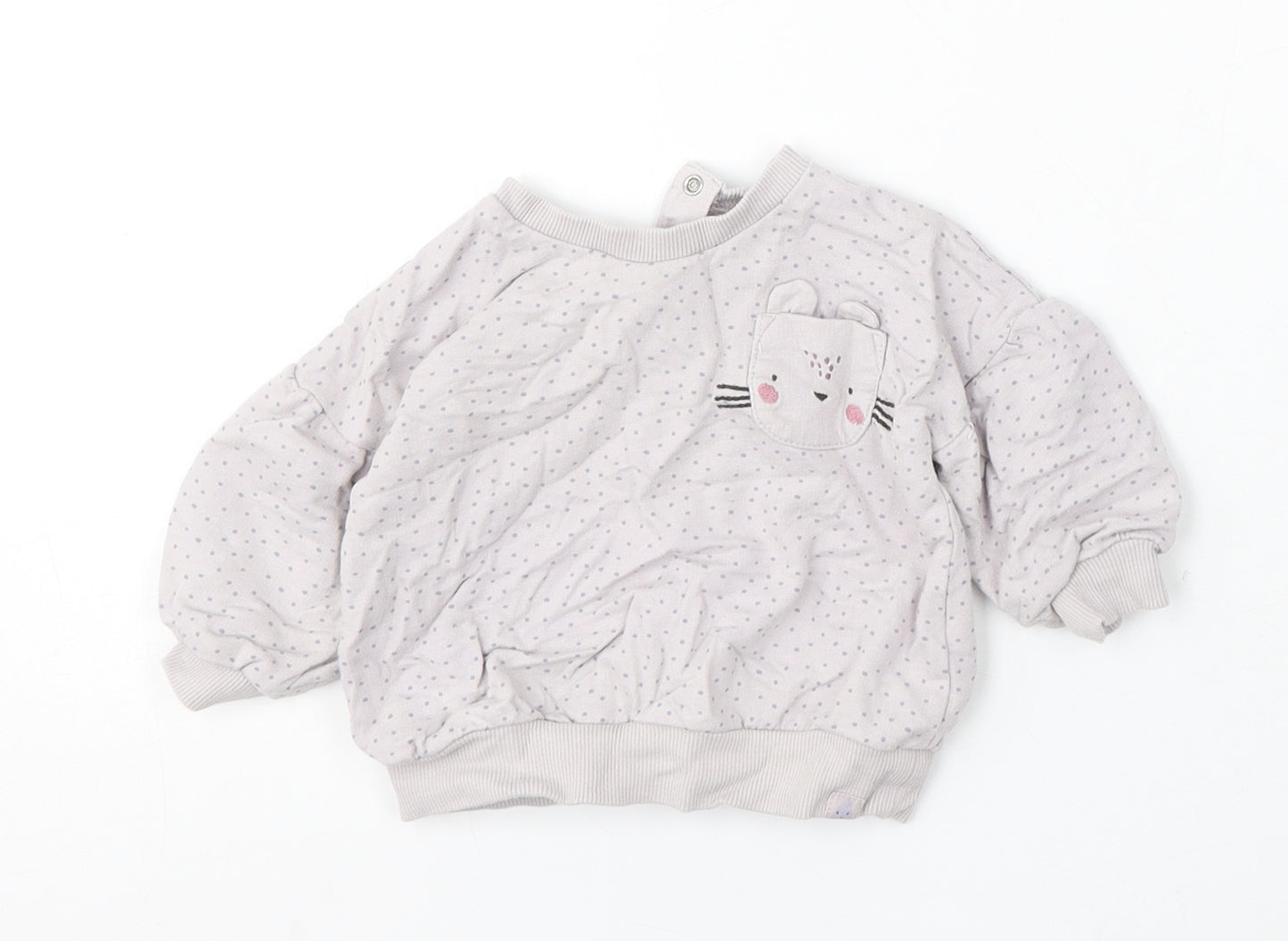 NEXT Girls Grey Geometric Cotton Pullover Jumper Size 3-6 Months