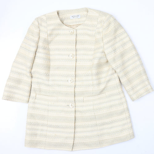 Artigiano Womens Yellow Striped Jacket Coat Size 14 Button