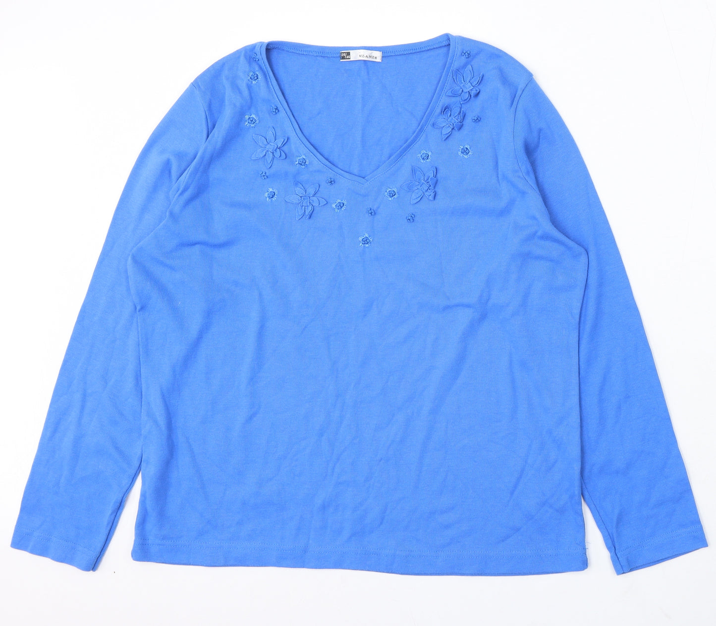 Viz a Viz Womens Blue V-Neck Polyester Pullover Jumper Size 20