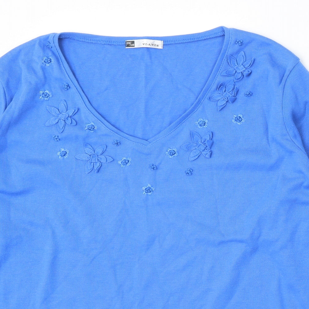 Viz a Viz Womens Blue V-Neck Polyester Pullover Jumper Size 20