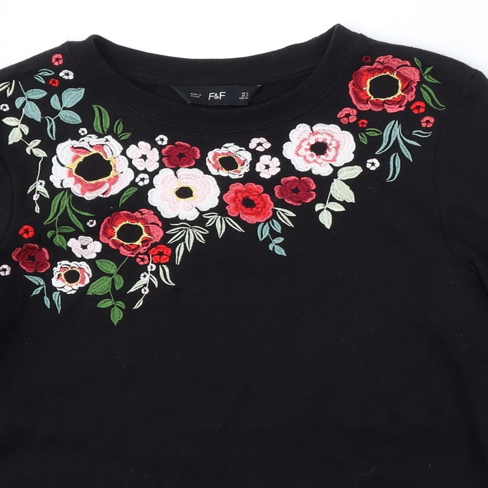 F&F Womens Black Floral Polyester Pullover Sweatshirt Size 6