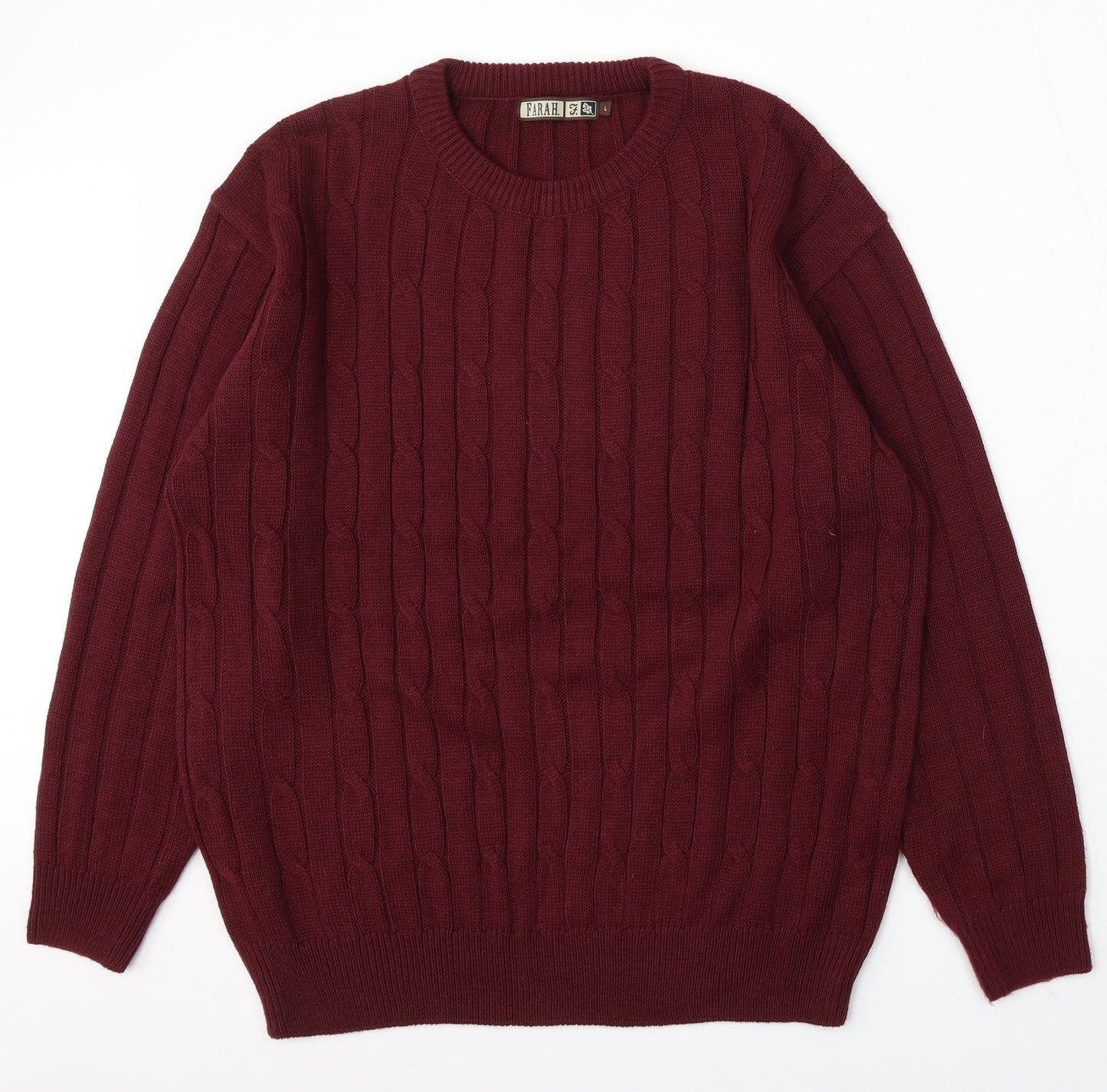Farah Mens Red Round Neck Acrylic Pullover Jumper Size L