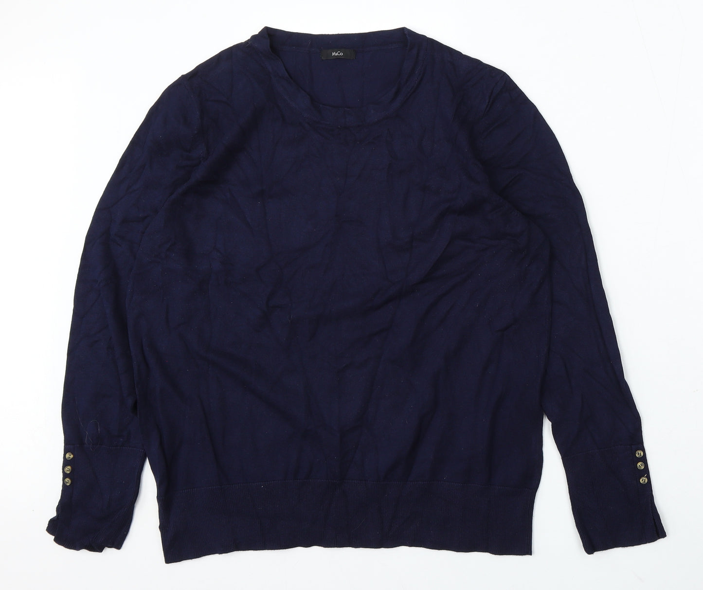 M&Co Womens Blue Round Neck Polyester Pullover Jumper Size M
