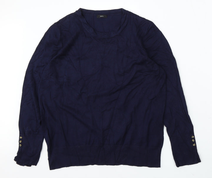 M&Co Womens Blue Round Neck Polyester Pullover Jumper Size M