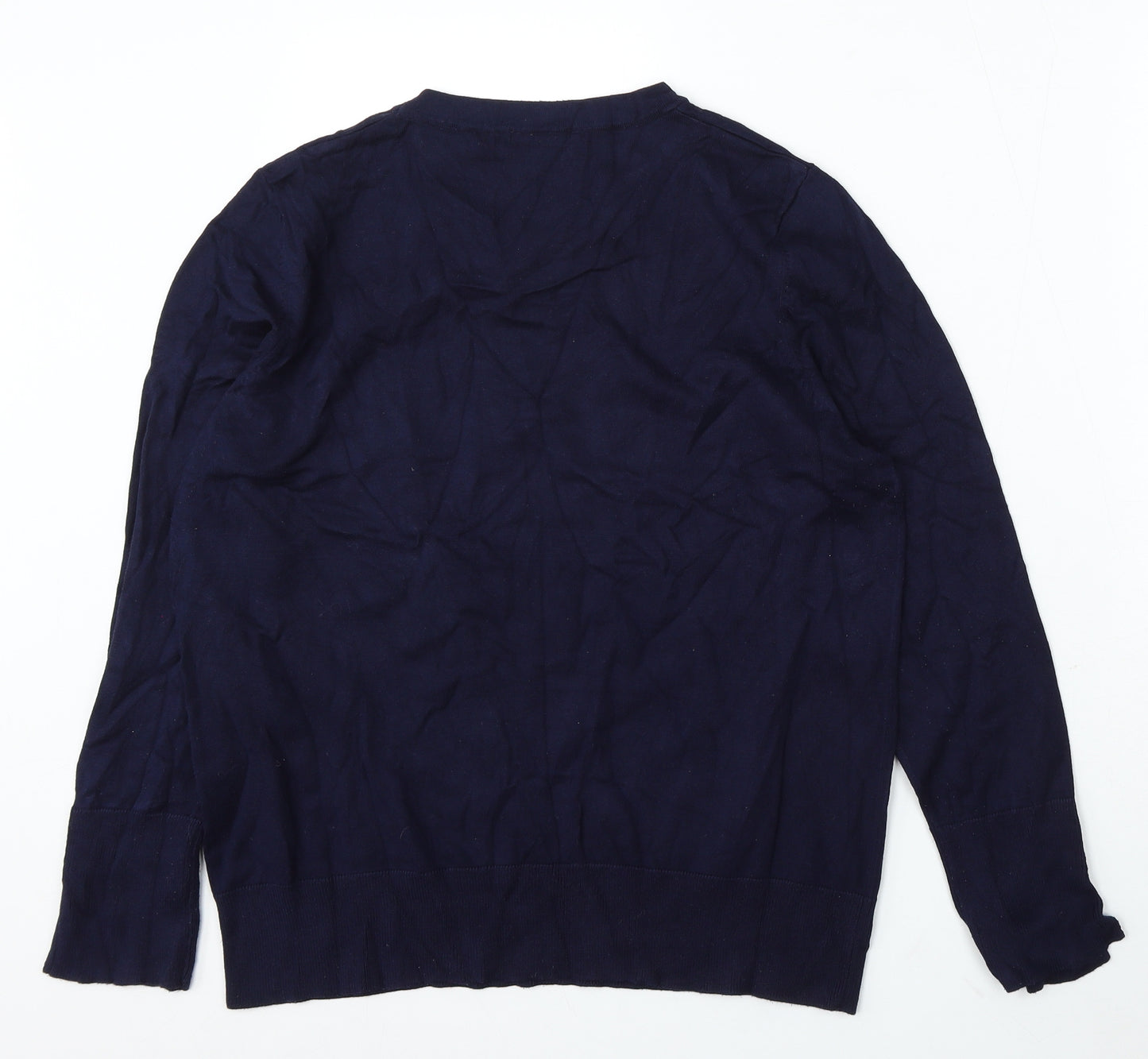 M&Co Womens Blue Round Neck Polyester Pullover Jumper Size M
