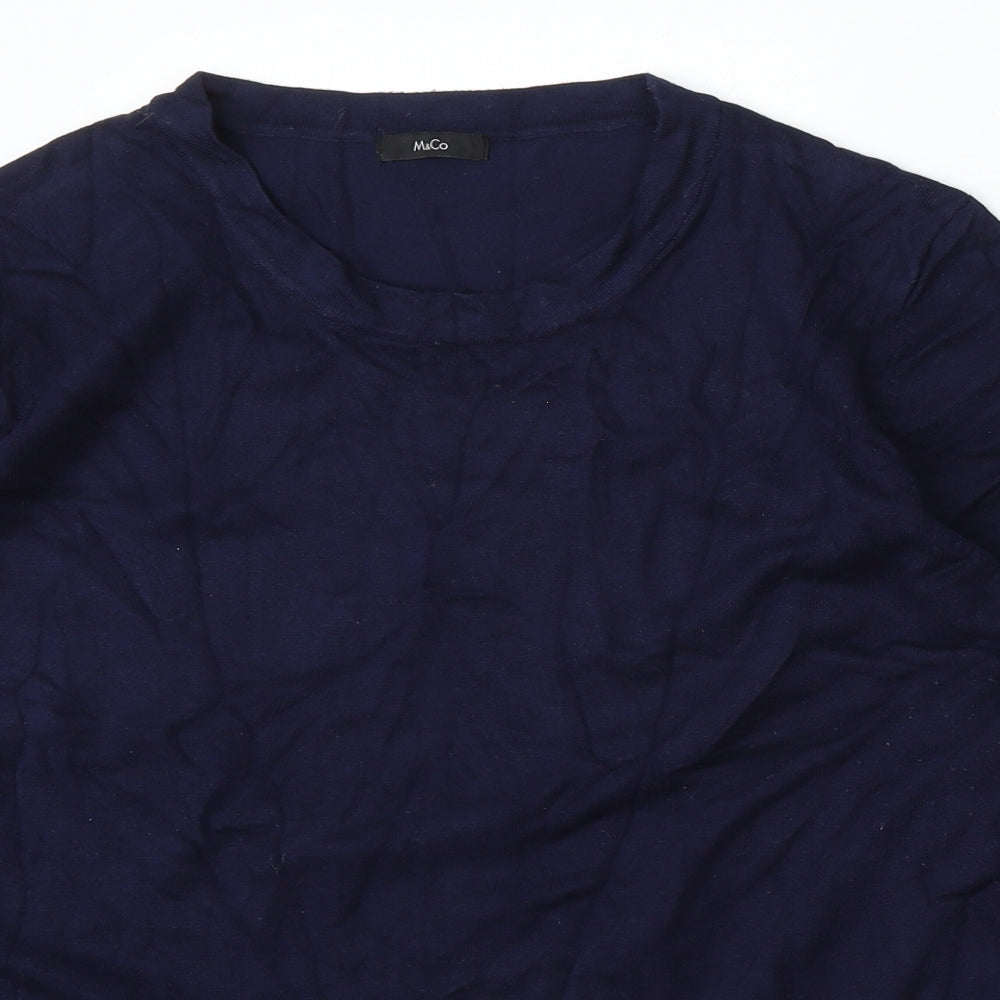 M&Co Womens Blue Round Neck Polyester Pullover Jumper Size M
