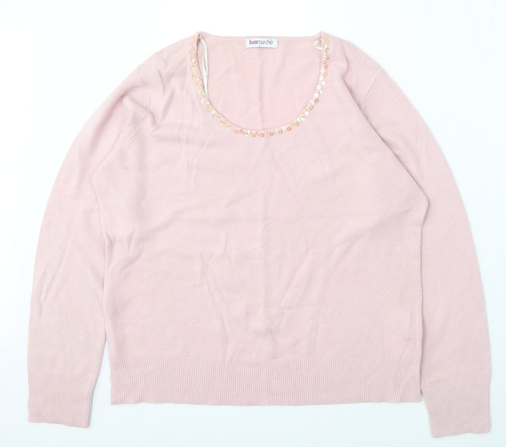 Bonmarché Womens Pink Round Neck Acrylic Pullover Jumper Size L