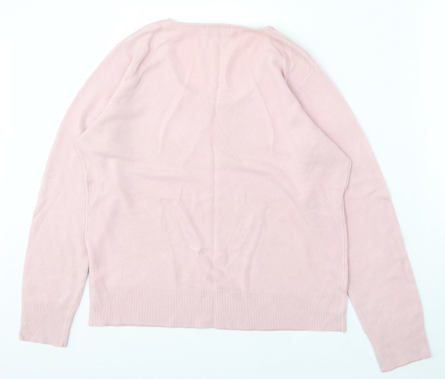 Bonmarché Womens Pink Round Neck Acrylic Pullover Jumper Size L