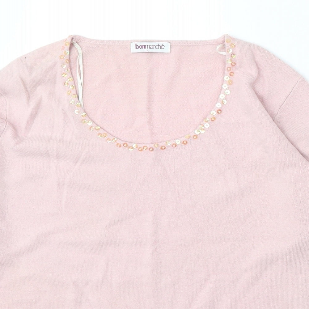 Bonmarché Womens Pink Round Neck Acrylic Pullover Jumper Size L