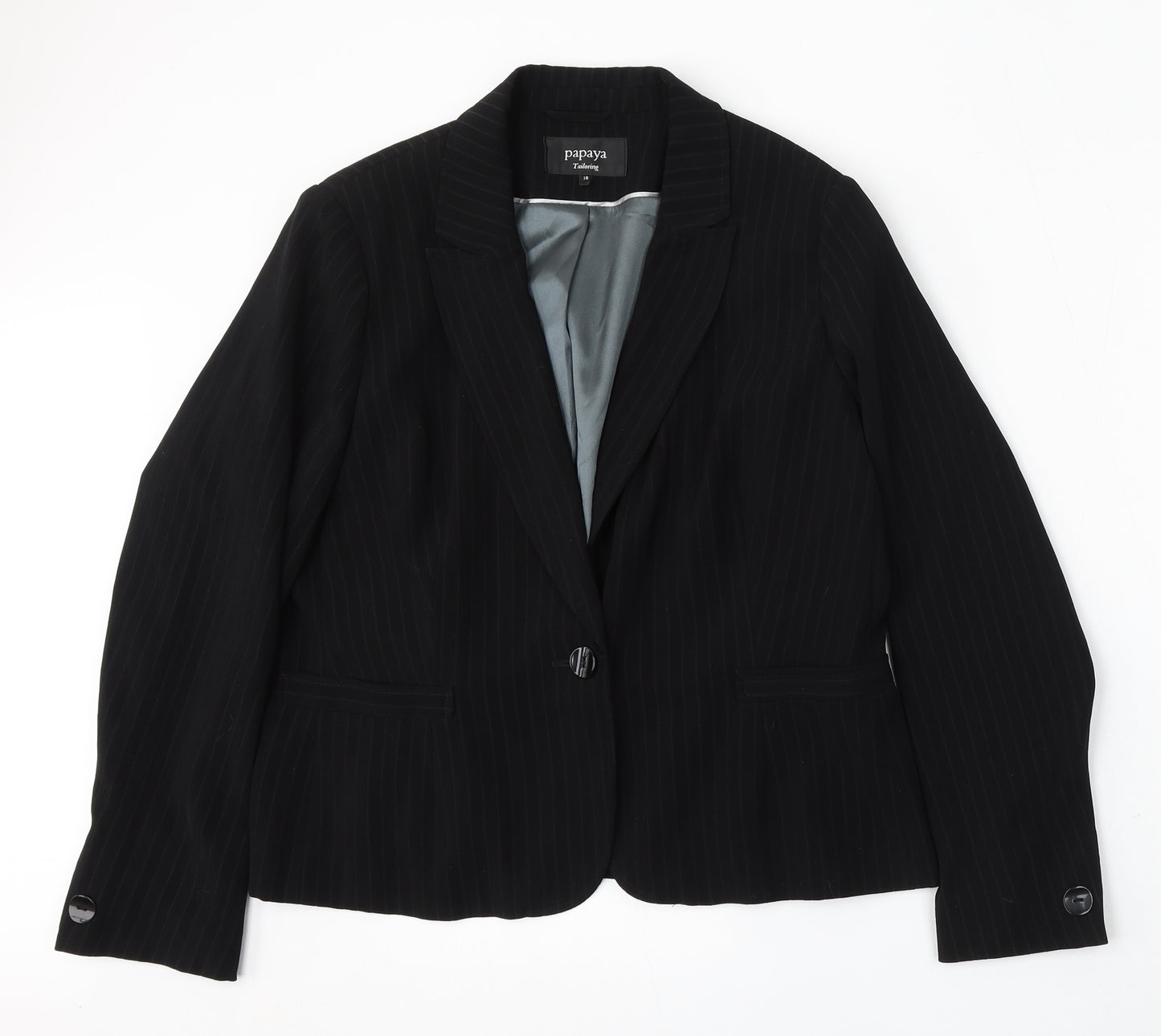 Papaya Womens Black Striped Polyester Jacket Suit Size 16