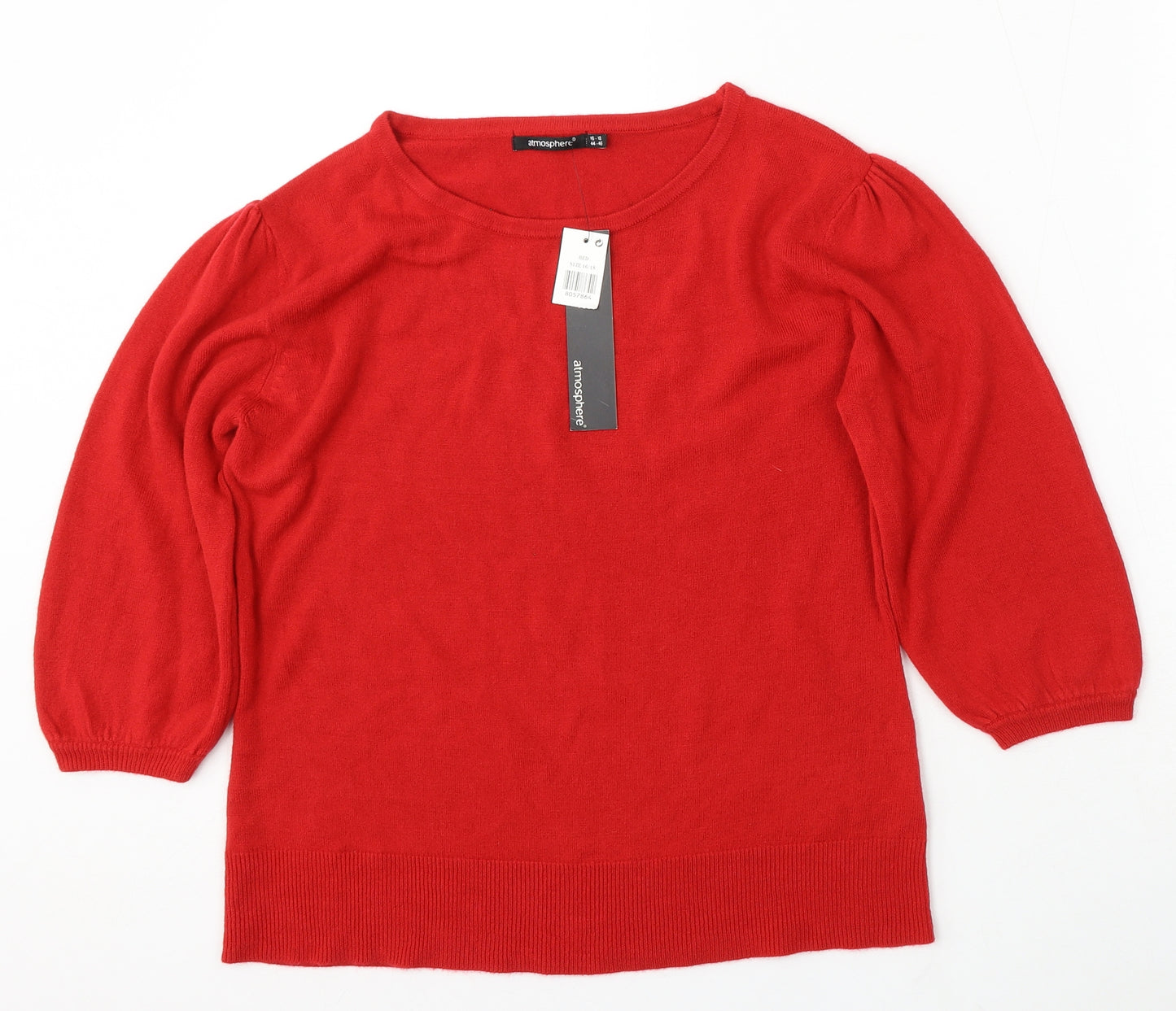 Atmosphere Womens Red Round Neck Acrylic Pullover Jumper Size 16