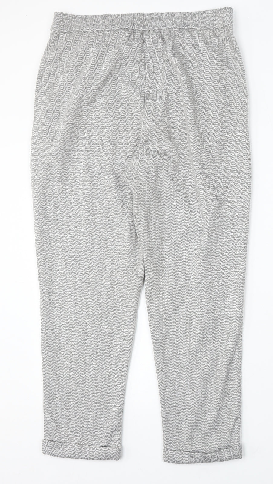 F&F Womens Grey Geometric Polyester Trousers Size 14 L28 in Regular