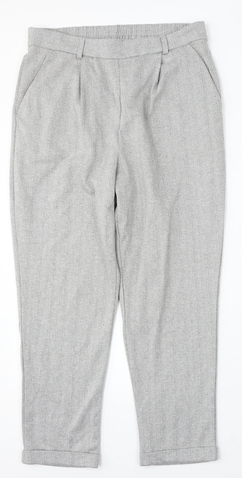 F&F Womens Grey Geometric Polyester Trousers Size 14 L28 in Regular