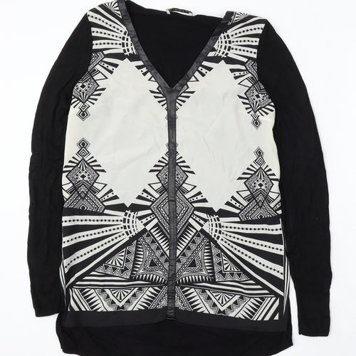 Oasis Womens Multicoloured Round Neck Geometric Viscose Pullover Jumper Size XS