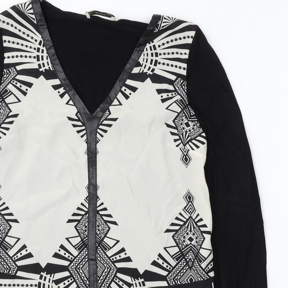 Oasis Womens Multicoloured Round Neck Geometric Viscose Pullover Jumper Size XS