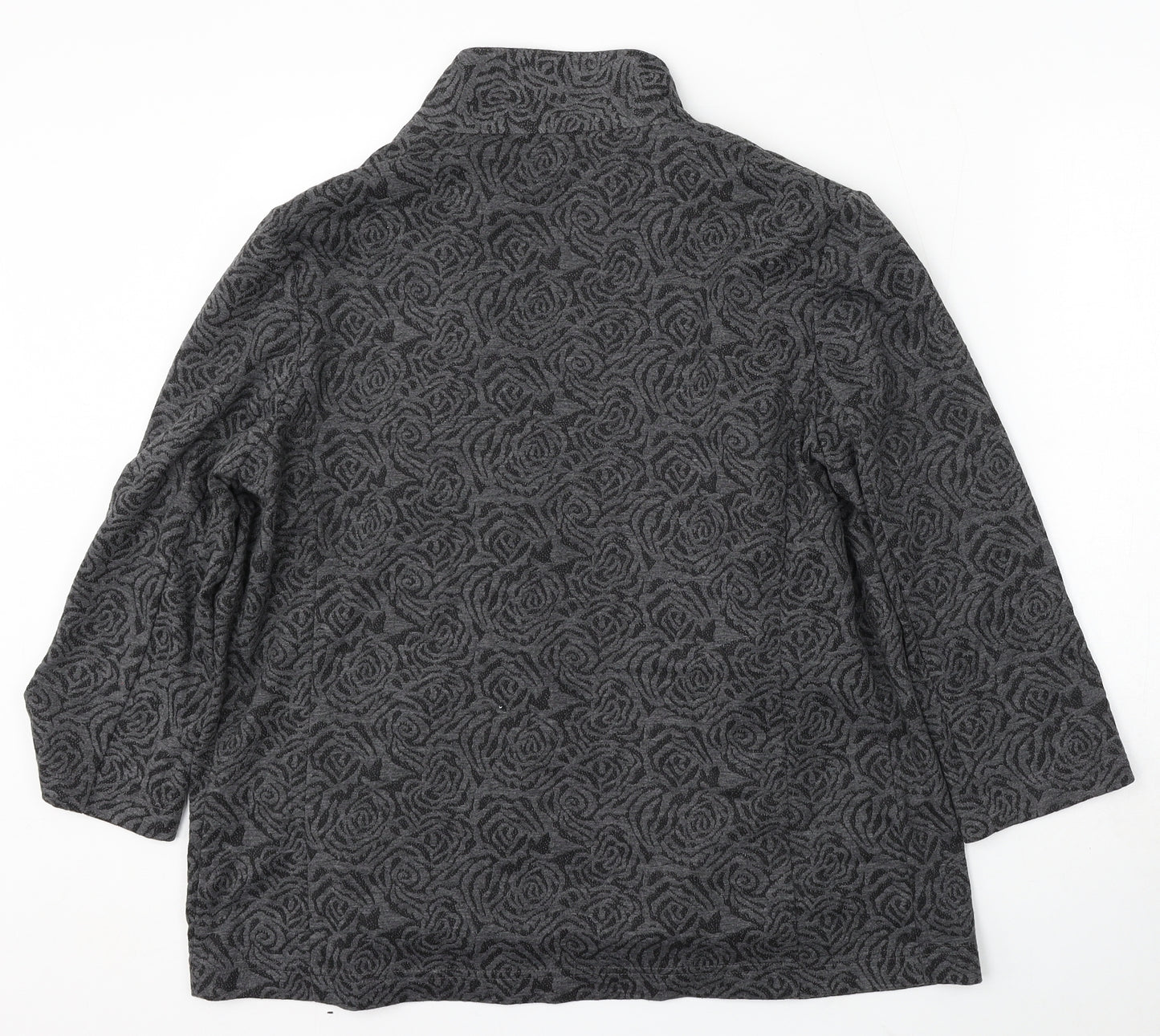 Classic Womens Grey Floral Polyester Jacket Blazer Size 16