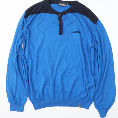 McKenzie Mens Blue Round Neck Acrylic Pullover Jumper Size L