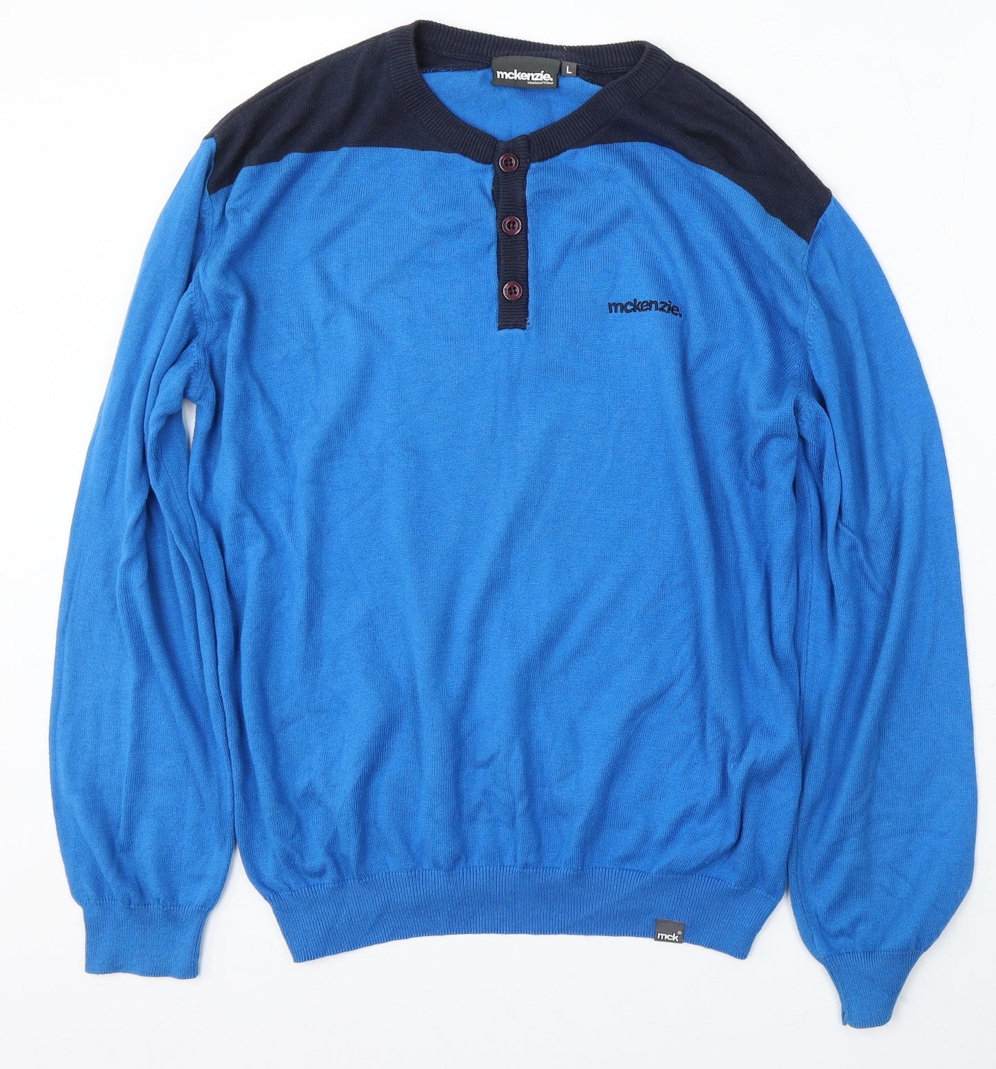 McKenzie Mens Blue Round Neck Acrylic Pullover Jumper Size L