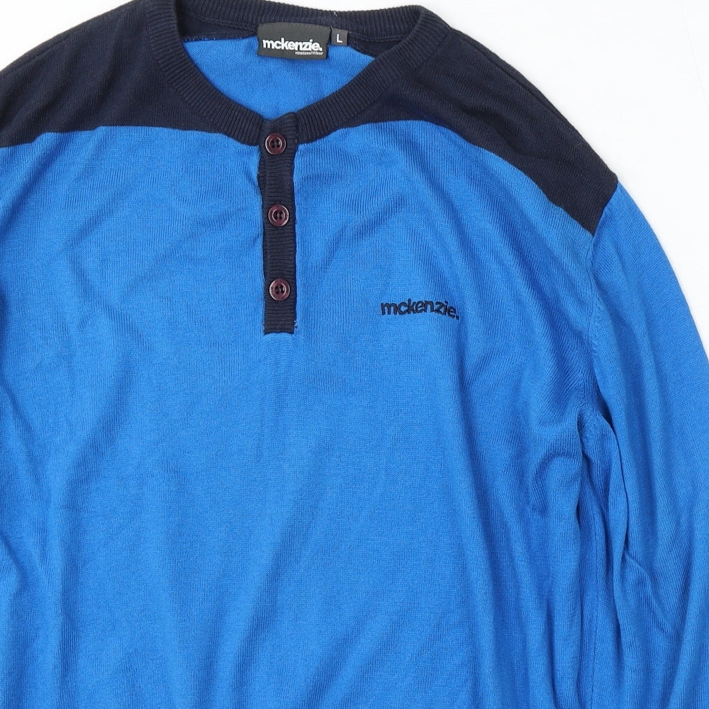 McKenzie Mens Blue Round Neck Acrylic Pullover Jumper Size L