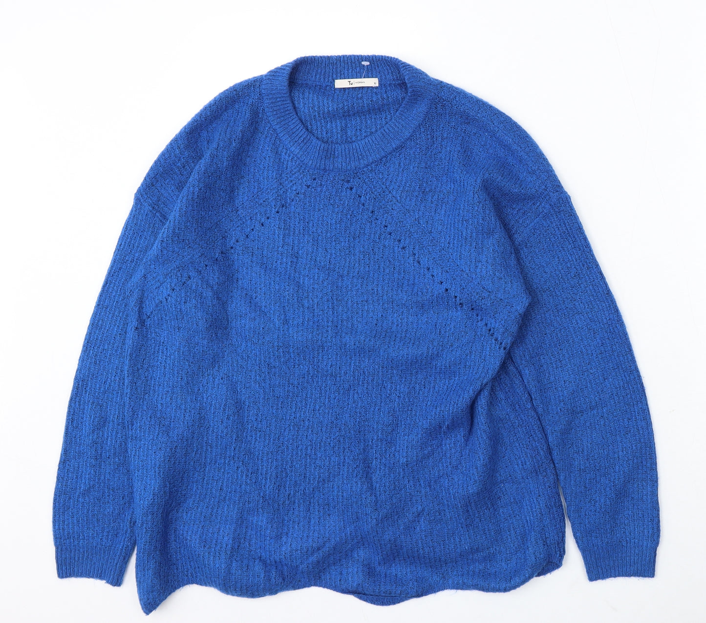 TU Womens Blue Round Neck Polyester Pullover Jumper Size 10