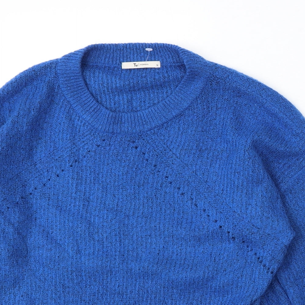 TU Womens Blue Round Neck Polyester Pullover Jumper Size 10