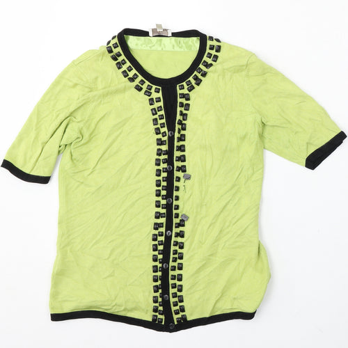 CC Womens Green Round Neck Viscose Cardigan Jumper Size S