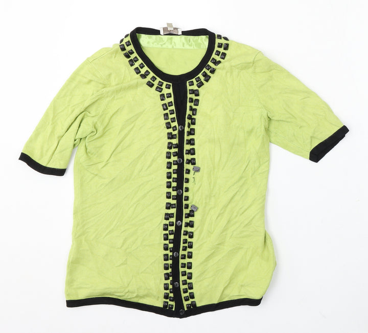 CC Womens Green Round Neck Viscose Cardigan Jumper Size S