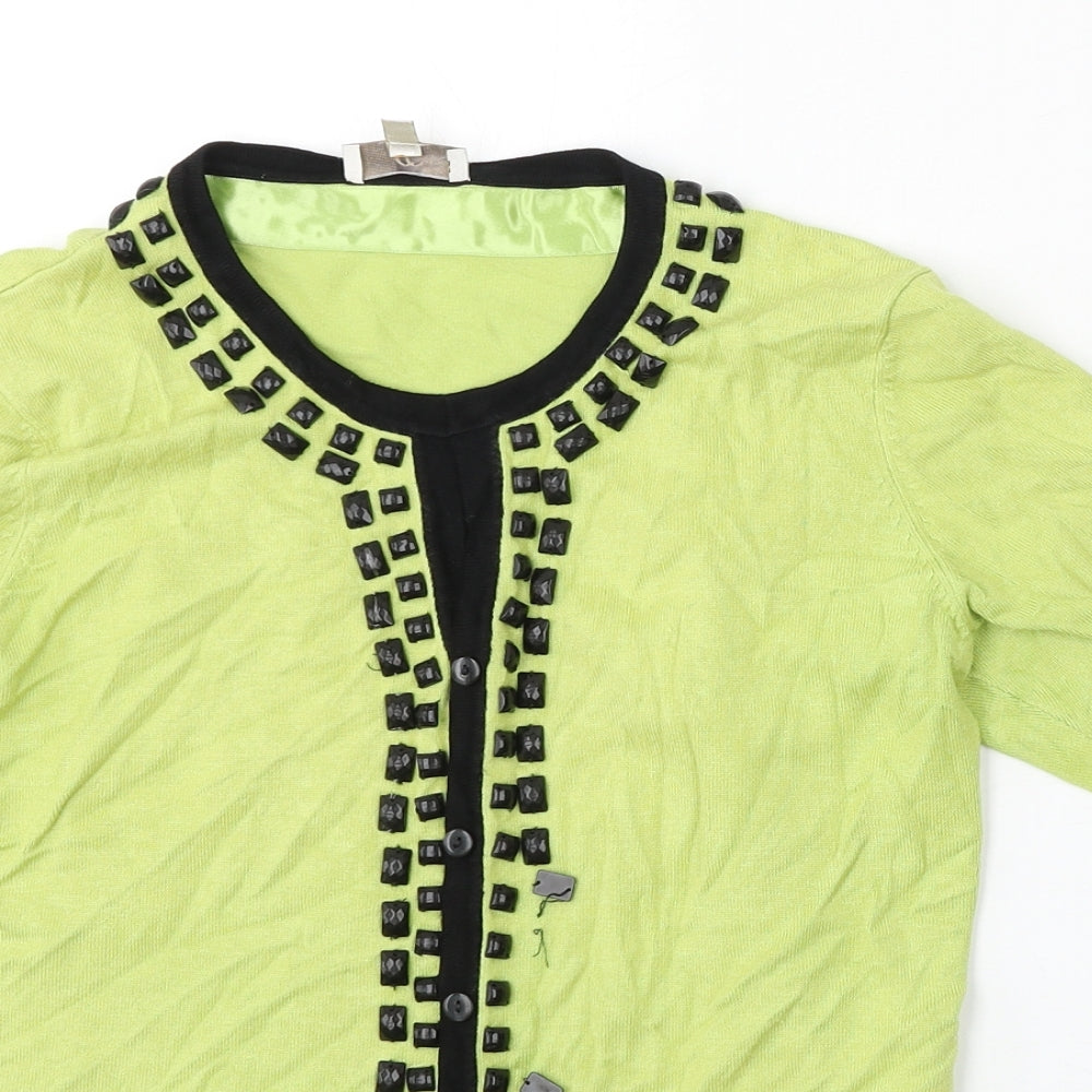 CC Womens Green Round Neck Viscose Cardigan Jumper Size S