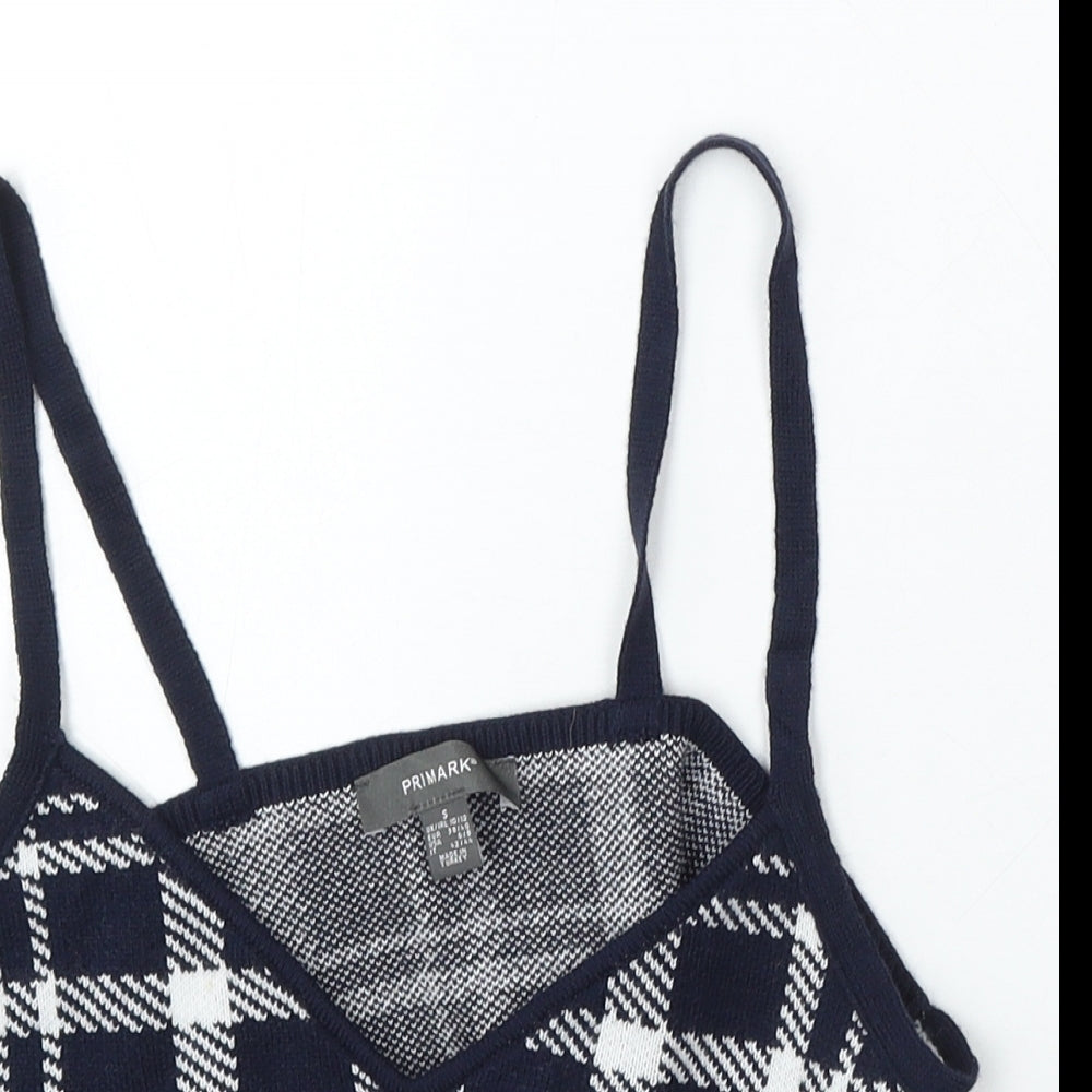 Primark Womens Blue V-Neck Geometric Acrylic Pullover Jumper Size 10