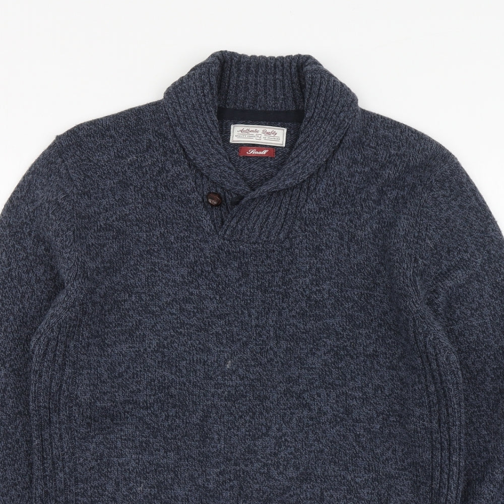 TU Mens Blue V-Neck Acrylic Pullover Jumper Size S