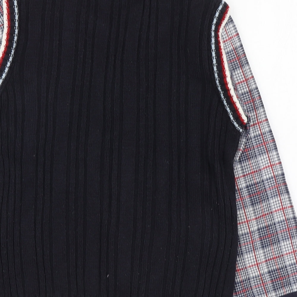 Enes Tunc Boys Blue Collared Plaid Acrylic Pullover Jumper Size 8-9 Years