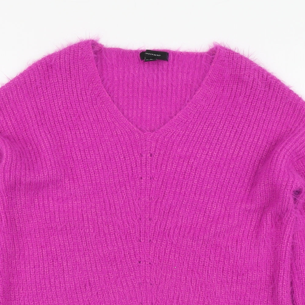Atmosphere Womens Pink V-Neck Nylon Pullover Jumper Size M