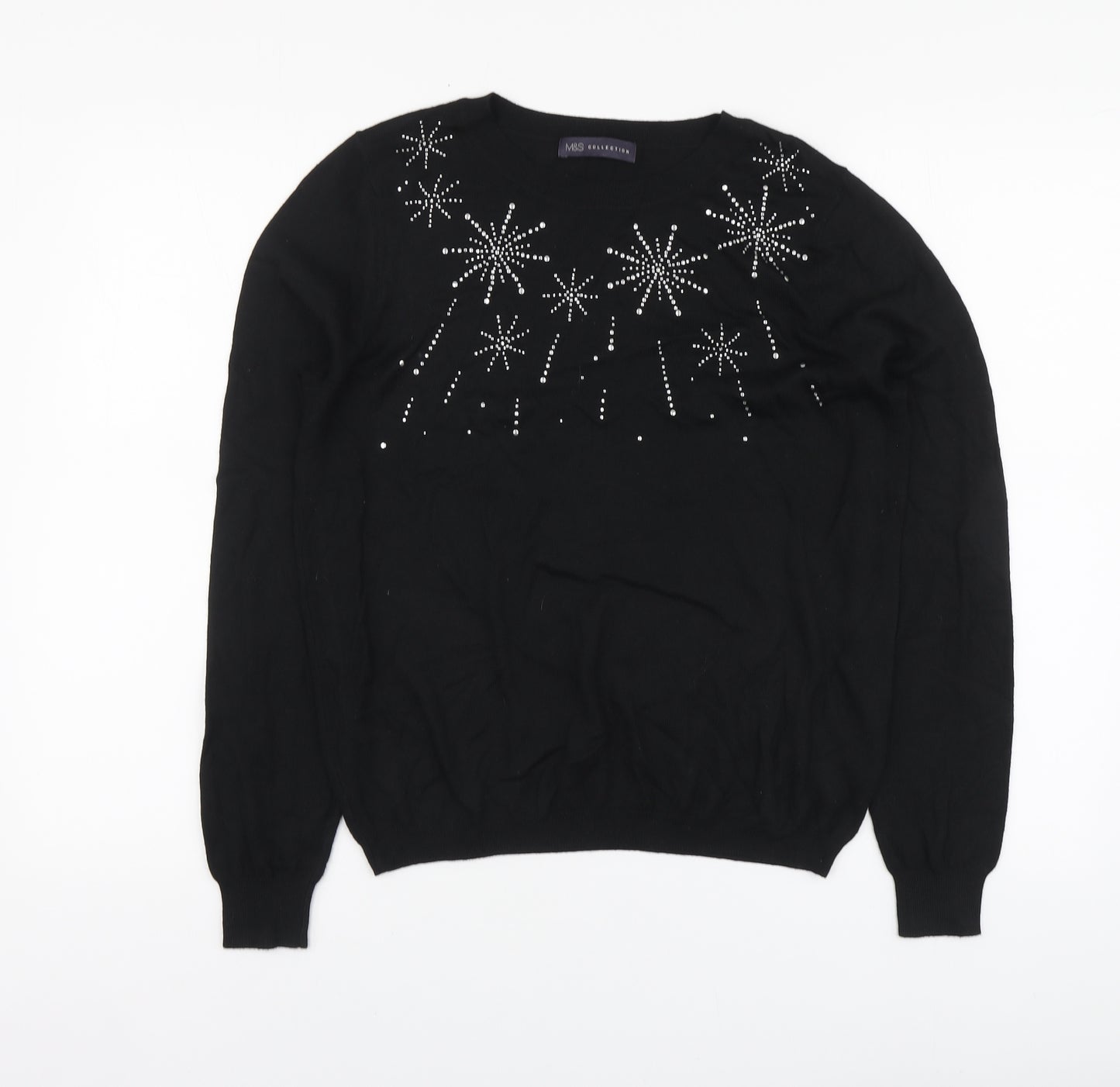 Marks and Spencer Womens Black Round Neck Polyester Pullover Jumper Size M