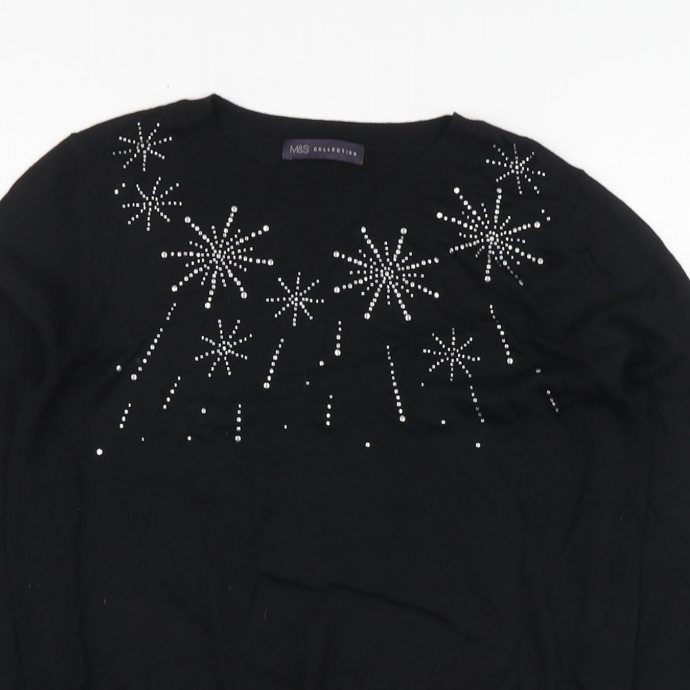 Marks and Spencer Womens Black Round Neck Polyester Pullover Jumper Size M