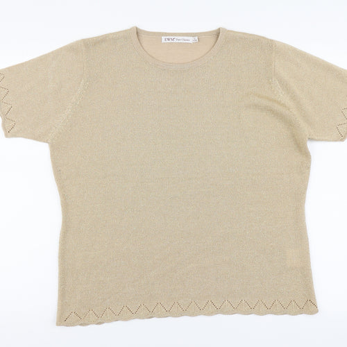 EWM Womens Gold Round Neck Acrylic Pullover Jumper Size 18