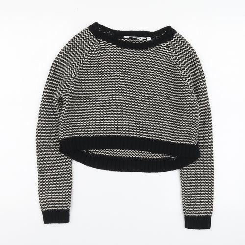 New Lpok Girls Black Round Neck Striped Acrylic Pullover Jumper Size 10-11 Years